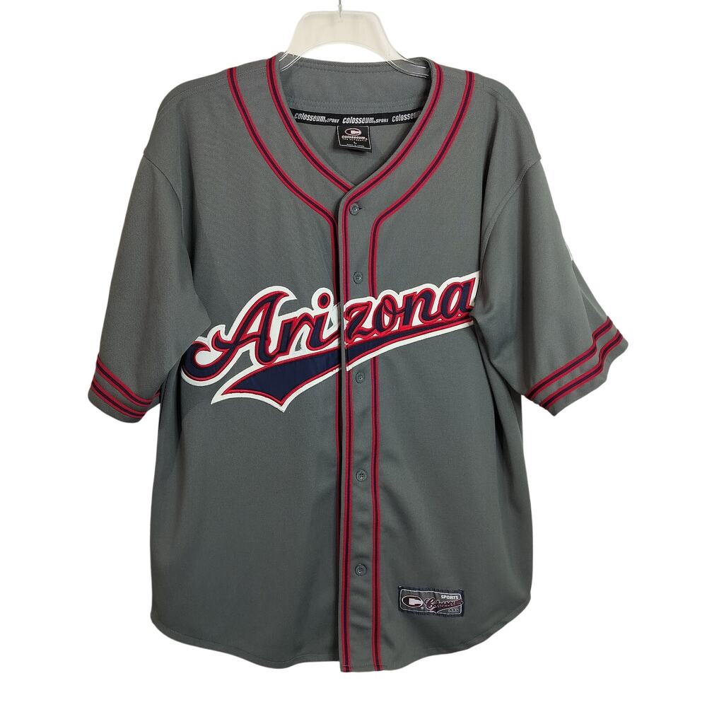 M1003)Vtg Colosseum Authentic Arizona Wildcats Grey Men V Neck Baseball Jersey L